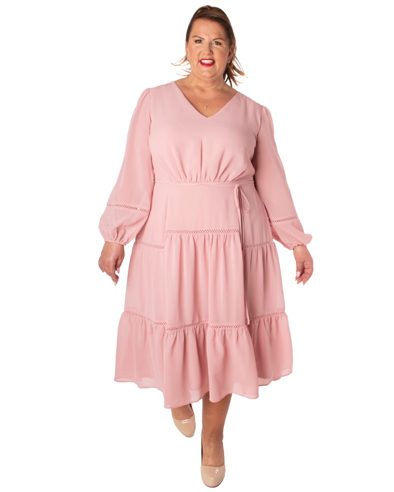 Plus size model wearing Laney Tie Waist Midi Dress by Maison Tara | Dia&Co | dia_product_style_image_id:186132